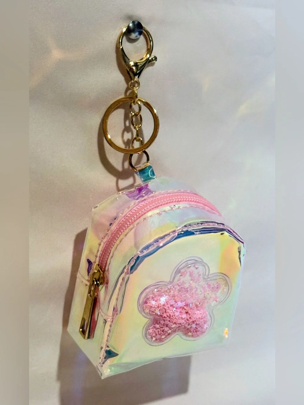 Iridescent Pink Kids Mini Backpack Keychain